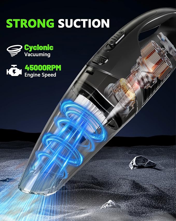 Handheld Vacuum Cordless, Rechargeable Car Vacuum Cleaner with Multiple Attachments, Portable Hand Held Vacuum Suction Power,