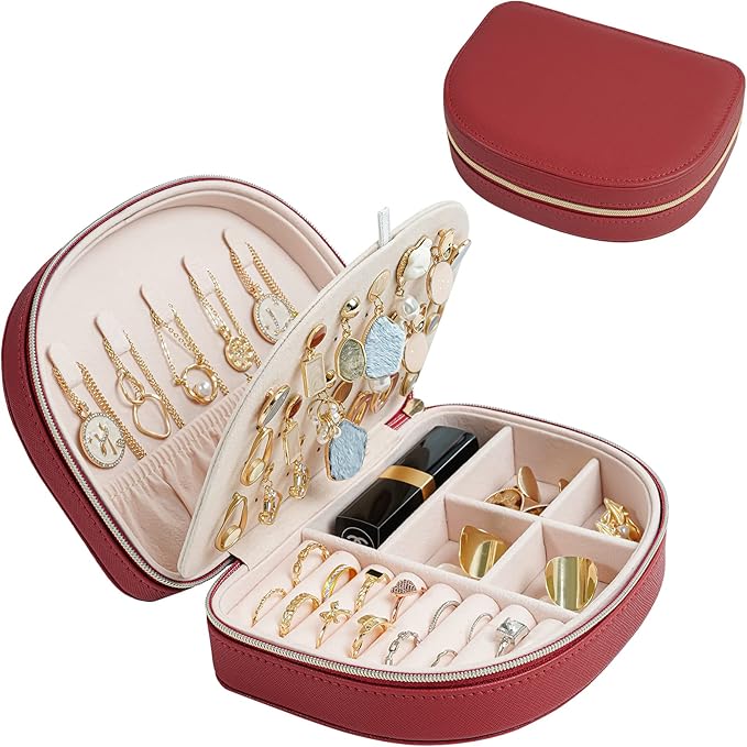 ProCase Travel Size Jewelry Box, Medium Portable Seashell-Shaped Jewelry Case, 2 Layer Jewelry Organizer in PU Leather for Wo