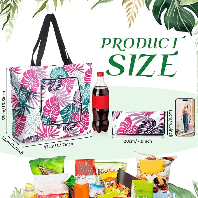 Cunno 6 Pcs Reusable Foldable Grocery Bags, Large Capacity Shopping Bag with Zipper Handle, Waterproof, Women