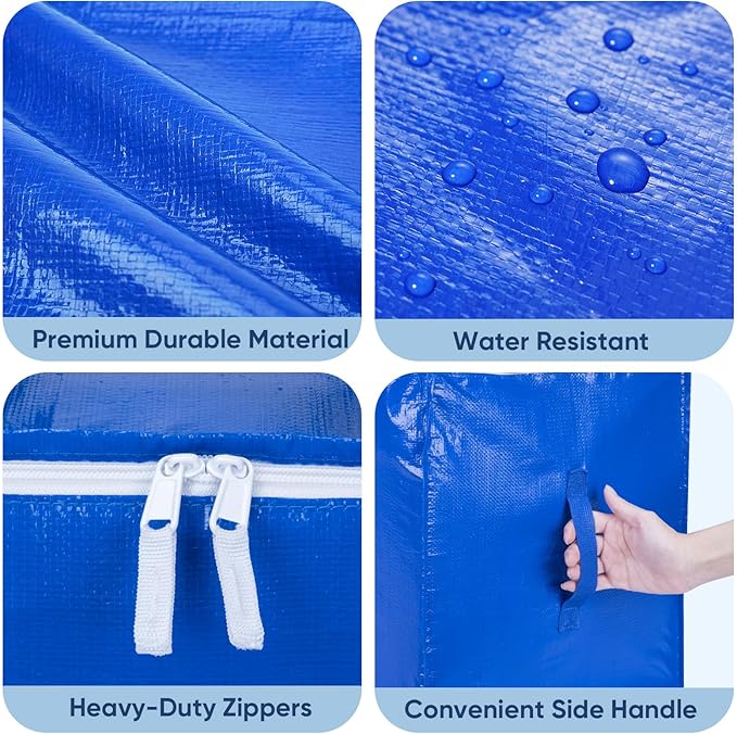BALEINE 6-Pack Oversized Moving Bags with Reinforced Handles, Heavy-Duty Storage Tote for Clothes, Moving Supplies (Royal Blu