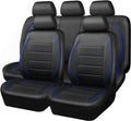 CAR PASS Universal FIT Piping Leather Car Seat Cover, for suvs,Van,Trucks,Airbag Compatible,Inside Zipper Design and Reserved Opening Holes (Full Set, Black and Blue)