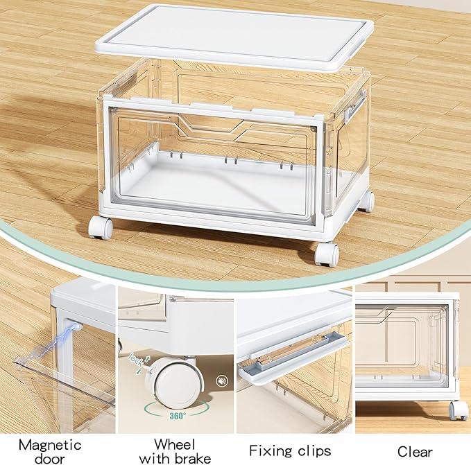 Kmiectse Clear Storage Bins with Lids - 4 Tier Plastic Bins with Wheels, Stackable Storage Bin, Closet Organizers Box for Bed
