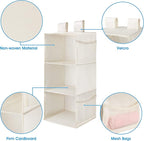 MAX Houser 3-Shelf Hanging Closet Organizer, Hanging Sweater Organizer, Foldable Hanging Shelves for Closet with 2 Velcro, Be