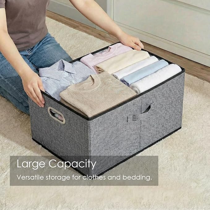 PRANDOM Storage Bins with Lids [3-Pack] Linen Fabric Foldable Storage Boxes Organizer Containers Baskets Cube with Cover for 