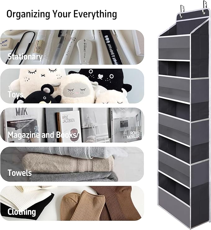 TYMENSH Over Door Organizer with 5 Large Pockets, Heavy Duty Hanging Organizer Storage, Closet Bathroom Nursery Bedroom Dorm,