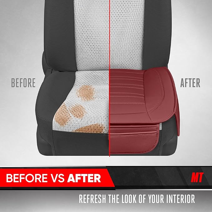 Motor Trend Faux Leather Front Seat Cover for Cars - Set of 2 Burgundy Front Car Seat Covers for SUV & Truck with Storage Poc