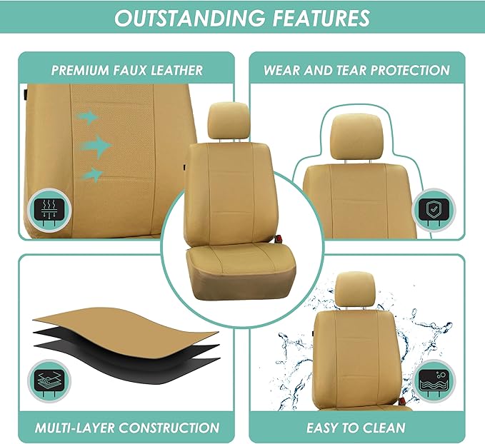 FH Group Three Row Car Seat Covers Deluxe Leatherette with 8 Seater, Airbag Compatible and Rear Split – Universal Fit for Car