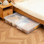 Citylife 2-Pack 57 QT Under Bed Storage Containers with Wheels, Clear Plastic Organizer Bins with Double-Opening Lids, Large 