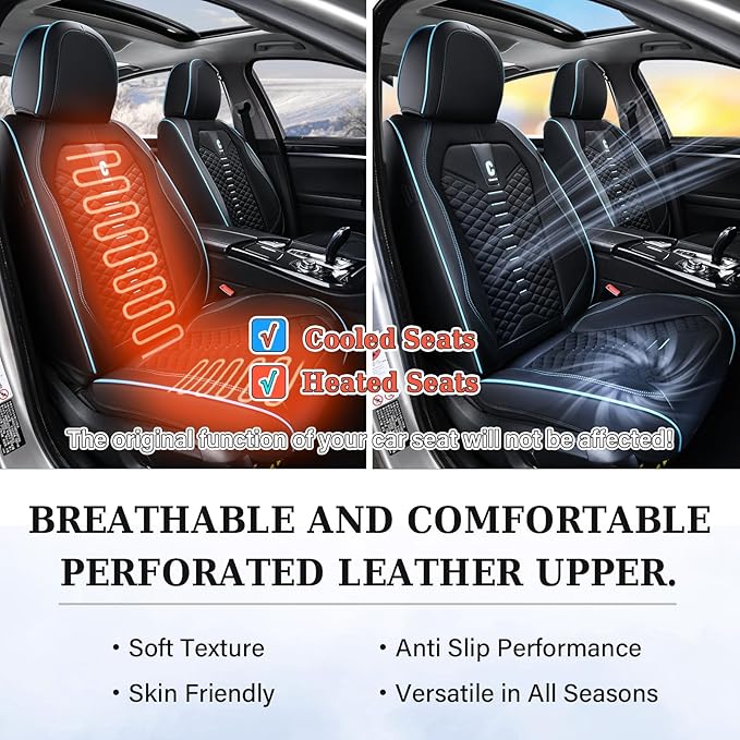 Coverado Car Seat Covers Full Set, 5 Seats Universal Seat Covers for Cars, Breathable Fabric Faux Leather Auto Seat Cushions,