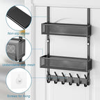 Over The Door Hooks Organizer, Over The Door Towel Rack with 12 Coat Hooks and 2 Mesh Basket, Bathroom Door Organizer Back of