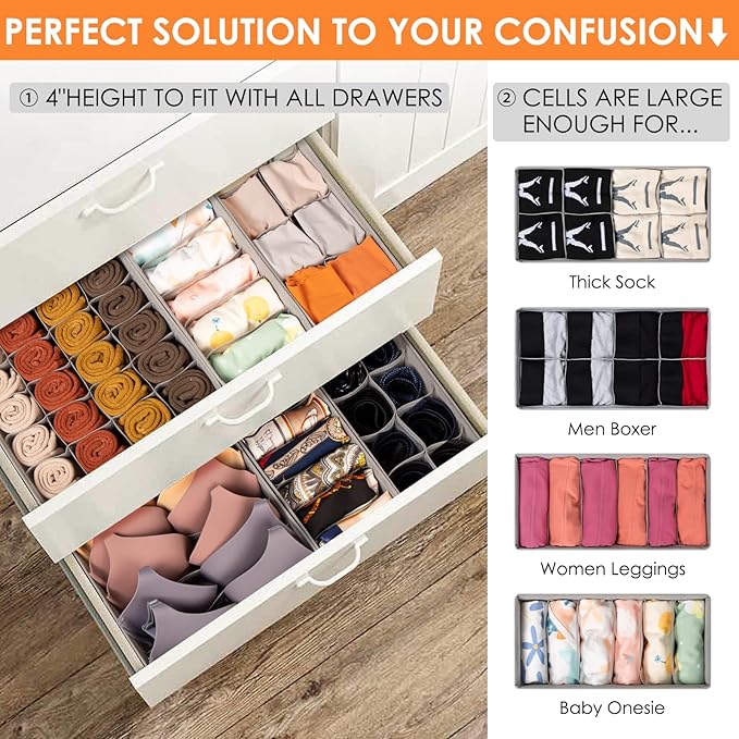 Criusia 12 Pack Sock Underwear Drawer Organizer Dividers, 116 Cells Fabric Foldable Dresser Closet Organizers and Storage Bin