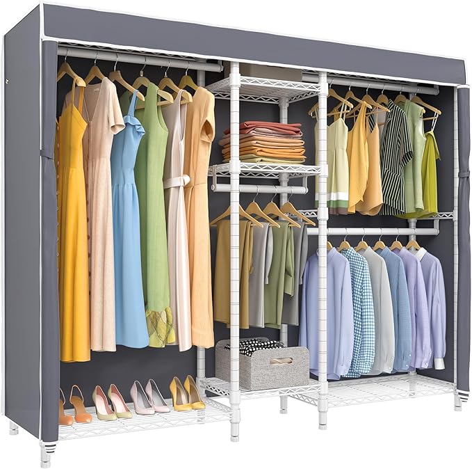 VIPEK Classic V6C Heavy Duty Covered Clothes Rack Portable Wardrobe Closet, 5 Tiers Wire Garment Rack White Metal Clothing Ra