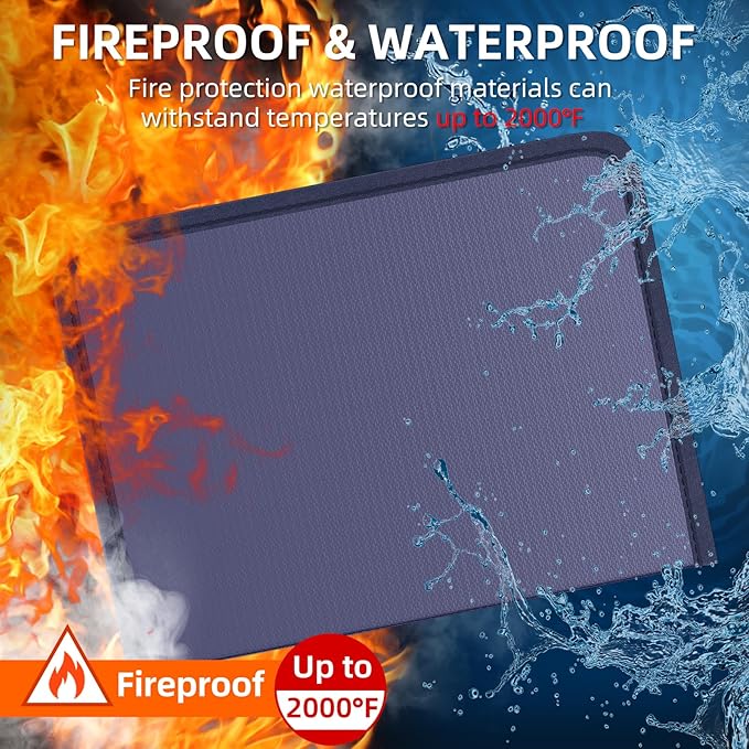 Fireproof Accordion File Organizer, Portable Expanding File Folder with Waterproof Zipper&Labels, Blue Document Organizer wit