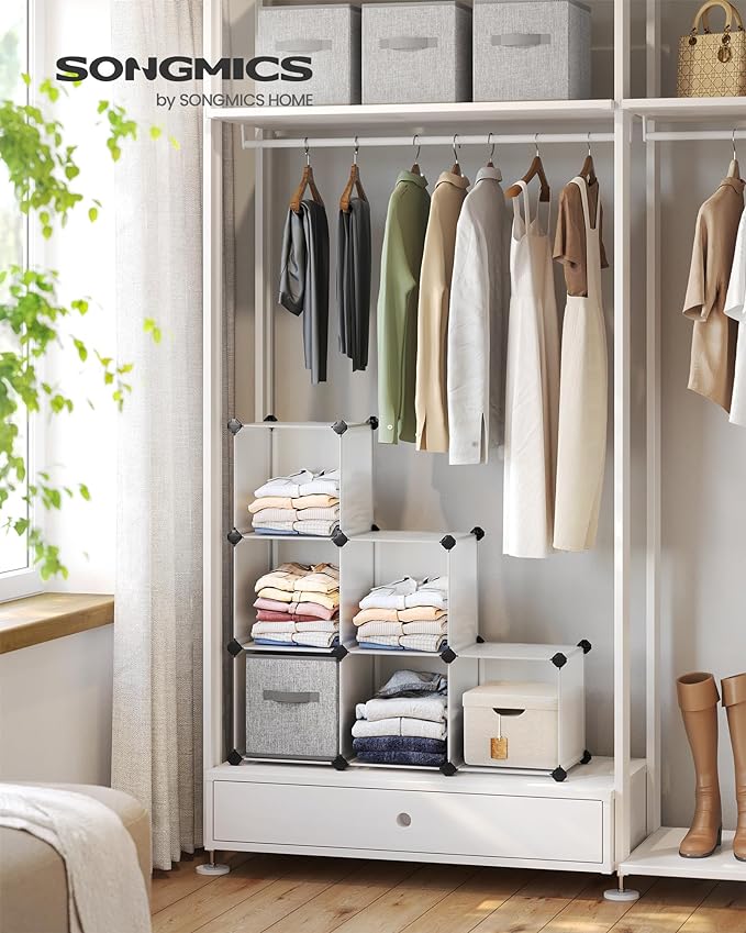 SONGMICS 6 Cube Storage Organizer, DIY Closet Shelf, Plastic Clothes Organizer, Modular Bookcase, 11.8 x 11.8 x 11.8 Inch Cub