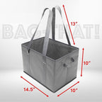 BAG-THAT! 4pk Reusable Grocery Bags Shopping Bags Tote Box Large Heavy Duty Groceries Bag Handles Foldable Reinforced Bottom (Gray)