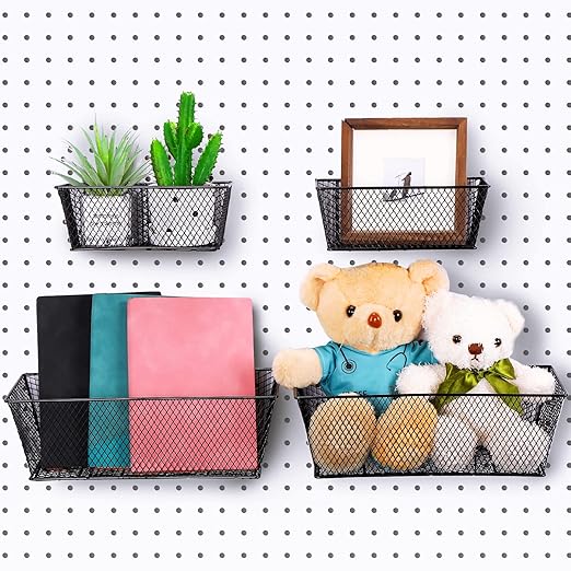 Sieral 4 Pcs Pegboard Baskets Metal Wire Shelf Baskets Peg Board Organizer Accessories Wall Mount Organizer Attachments for G