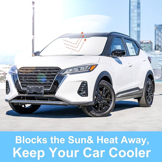 TINGLU Sun Shade for Nissan Kicks S SV SR Crossover 2018-2024 Accessories Windshield Sun Shade Window Shade UV Rays Protection Sun Visor Cover with Steering Wheel Sunshade Storage Bag