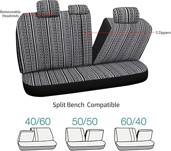 Pariitadin Baja Saddle Blanket Car Seat Covers Full Set with Seat Belt Pads, Washable Breathable Striped Woven Cloth Seat Cov