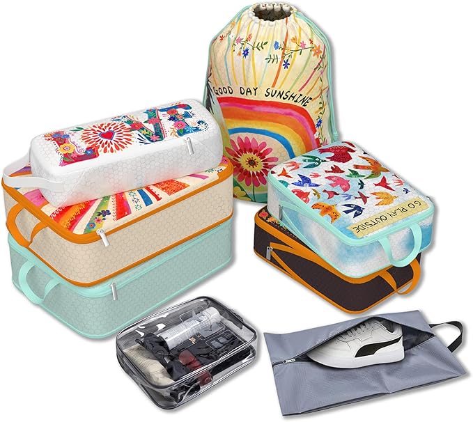 Compression Packing Cubes for Travel, 8 Set Natural Life Luggage Organizers, Waterproof Expandable/Compression Bags Bohemia T