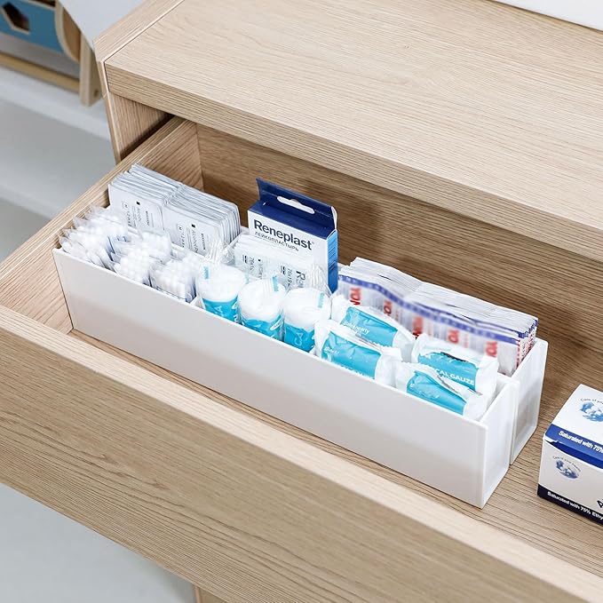 4 Pack Plastic Drawer Organizers for Home, Kitchen, Bathroom, Under Sink, Vanity, Medicine Cabinet and Office Use, White