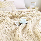 Admitrack Chunky Knit Blanket Throw 51"x63", 100% Hand Knit Chenille Throw Blanket for Sofa & Home Decor, Soft and Cozy Knitt