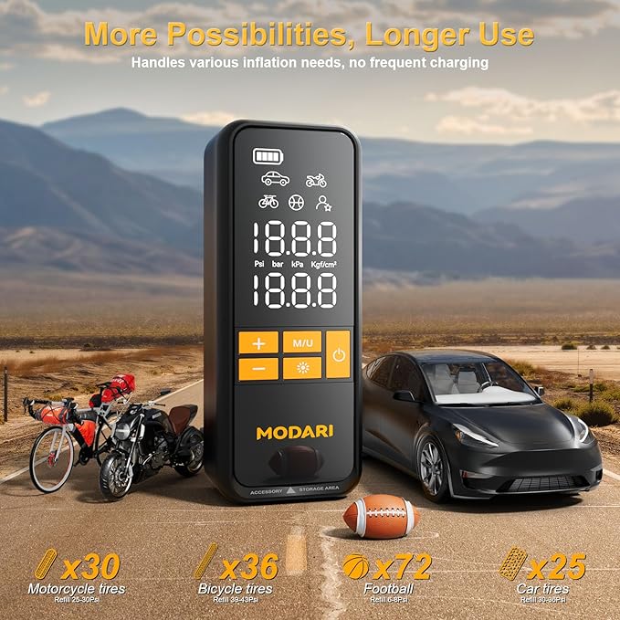 Tire Inflator Portable Air Compressor - 160 PSI Portable Tire Inflator for Car, Auto Shut-Off, Cordless Tire Inflators with Gauge for Car, Pickup, Bike and More