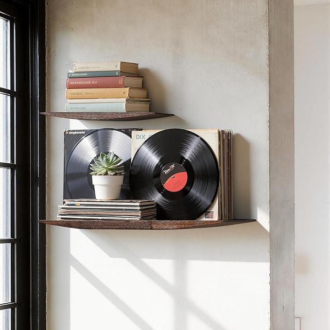 Floating Shelves for Concrete Wall: Solid Wood Shelf 15.75 and 23.6 inch with Heavy Duty Hidden Bracket for Display Books Pla