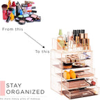 Sorbus Acrylic Makeup Organizer Set, 6-Drawer Vanity & Countertop Cosmetic Storage with Small & Wide Compartments, Pink Makeu