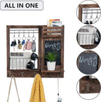 Key Holder for Wall, Mail Organizer Wall Mount with 5 Hooks and Shelf, Home Decorative with 5 Double Hooks and Chalkboard for