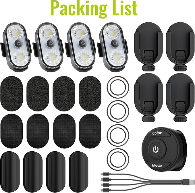 Wireless LED Lights for Car 4PCS with Base, Button and Remote Control Interior Ambient Strobe Light, USB-C 120H 8 Colors IP65 Waterproof Rechargeable Underglow Light for Cars, Trucks, Motorcycle