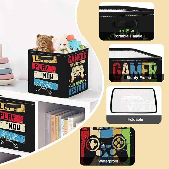 Clastyle Video Game Kid Storage Cube Organizer Set Black Gamepad Closet Clothes Cube Storage Bin Nursery Toddler Toy Box Ches