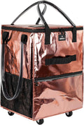 Reusable Grocery Bag On Wheels, 70L Foldable Shopping Cart with 6 Pockets & 3-Way Carry, Heavy Duty Handles, Zipper Closure for Travel, Shopping, Laundry, Medium, Rose Gold