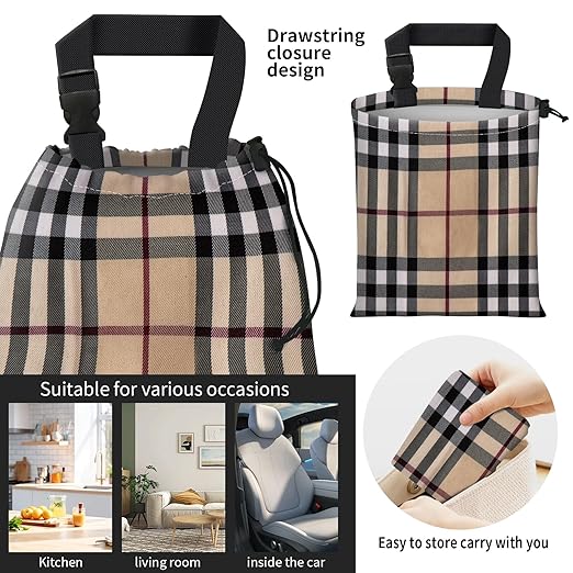 Car Trash Bag Large Hanging Can for Back of Seat, Cute Waterproof Car Garbage Bag for Vehicle, Travelling, Outdoor Luxury Plaid