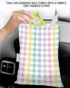 Car Trash Can, Durable Hanging Car Trash Garbage Bag, Cute Automotive Garbage Cans Organizer, Cute Rainbow Checkerboard