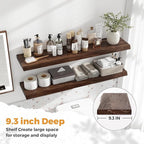 RICHFOCUS Live Edge Elm Floating Shelves - 40" W x 9.3" D Rustic Solid Wood Wall Shelves with Invisible Bracket, Wall-Mounted