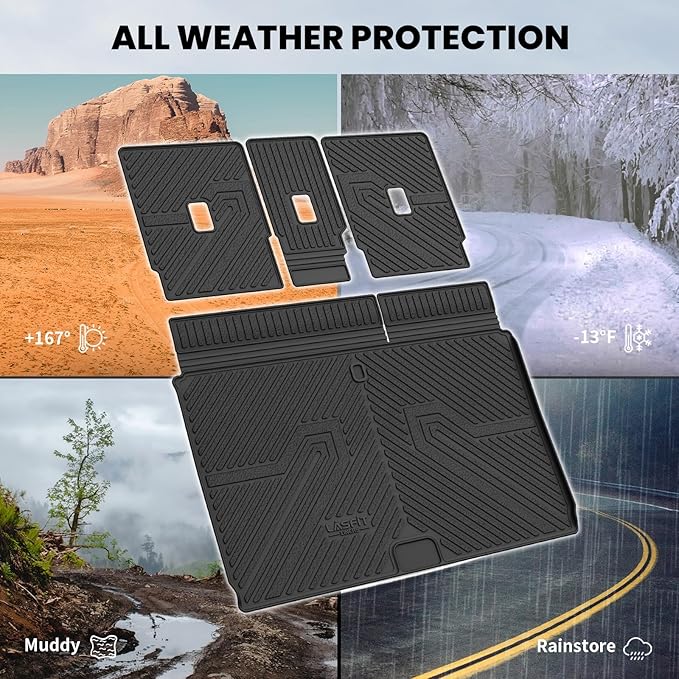 LASFIT Floor Mat with Backrest Mat Ford Expedition Max & Lincoln Navigator L 2025 2026(fit 7 and 8 Seats),Costom Fit All Weather Protection TPE Easy Clean Cargo Liners,4pcs,Black