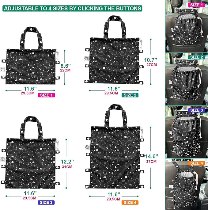 FLOCK THREE Leak-Proof Waterproof Car Trash Bag Foldable Multipurpose Trash bin Container Storage Cute Grocery Organizer Bag for Automotive Front or Back Seat in Cars SUVs and Trucks (Cute Cats)