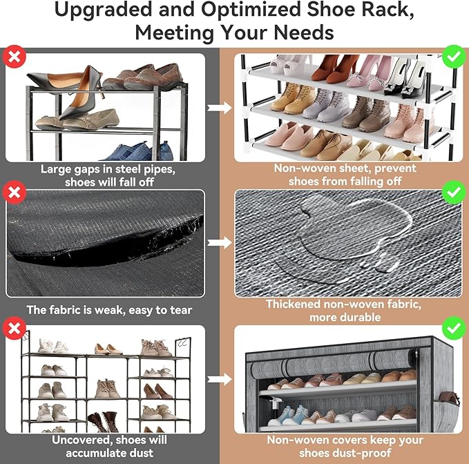LANTEFUL Shoe Rack with Covers 10 Tier Tall Shoe Rack Organizer Large Capacity Shoe Shelf Storage 40 Pairs Space Saving Free 