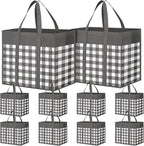 WOWBOX Reusable Grocery Bags,10-Pack, Foldable Reusable Shopping Tote Bags bulk with Reinforced Handles,Large Storage Bags with Water Resistant Coating for Groceries,Multipurpose,Grey-White