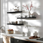 24 Inch Floating Shelves for Wall Rustic Black Wood Wall Shelves for Bedroom Set of 4