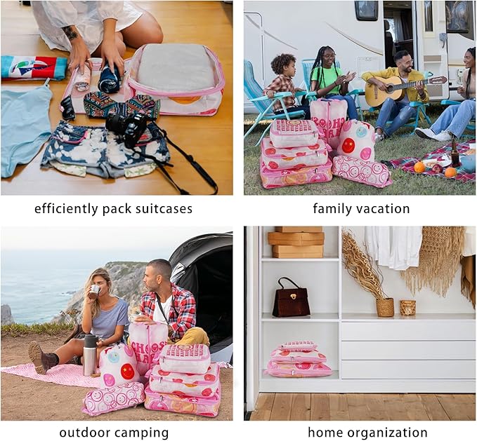 6 Pcs Compression Packing Cubes, Packing Cubes for Travel, Waterproof Luggage Organizer Bags Set, Cute Packaging Cubes for Wo