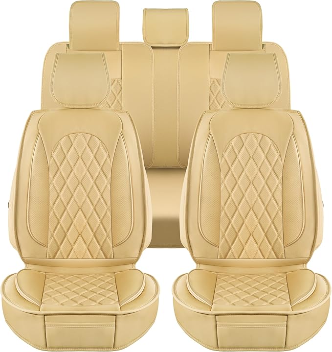 LINGVIDO Car Seat Covers Full Set (5 Seats) - Premium Perforated Nappa Leather, Waterproof Shield, Omni-Adapt Fit SUVs Sedans