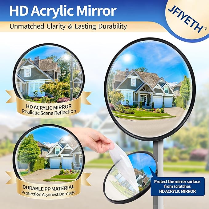 12-Inch Traffic Mirror – 160° Adjustable Wide-Angle Convex Safety Mirror for Driveways, Garages, Warehouses & Parking Lots, Indoor/Outdoor Blind Spot Coverage