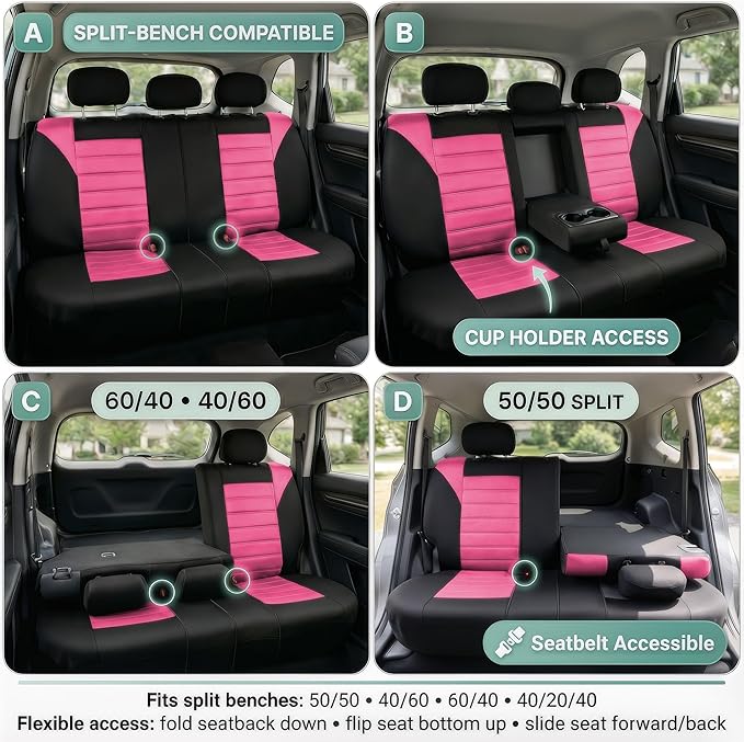 FH Group Automotive Car Seat Covers Rear Set Premium 3D Air Mesh Seat Covers, Airbag Compatible and Split Bench Cover Univers
