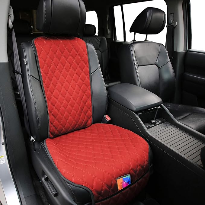 FH Group Car Seat Cushion – Faux Leather Single Front Seat Cover with Front Pockets, Airbag Compatible, Universal Fit Car Sea