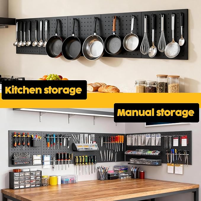 Peg Board - Metal Pegboard with 48 Hooks, Heavy Duty Wall Mount Metal Grid Panel for Garage Organization & Tool Storage, Rust