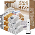 Vacuum Bags for Travel with Wireless Rechargeable Pump, 15 Pack Carry-on Size Compression Packing Seal Bags for Luggage and S