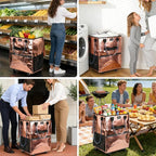 Reusable Grocery Bag on Wheels, 130L Large Capacity Foldable Shopping Trolley Cart with 5 Swivel Wheels, Multiple Pockets, Zipper Closure & Heavy Duty Handles, for Shopping, Travel, Large, Rose Gold