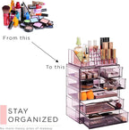 Sorbus Acrylic Makeup Organizer Set, 7-Drawer Vanity & Countertop Cosmetic Storage with Small & Wide Compartments, Purple Mak