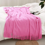 Homiest Decorative Knitted Throw with Fringe, Lightweight Acrylic Knit Blanket - Soft & Cozy Tassel Blanket for Couch, Sofa, 